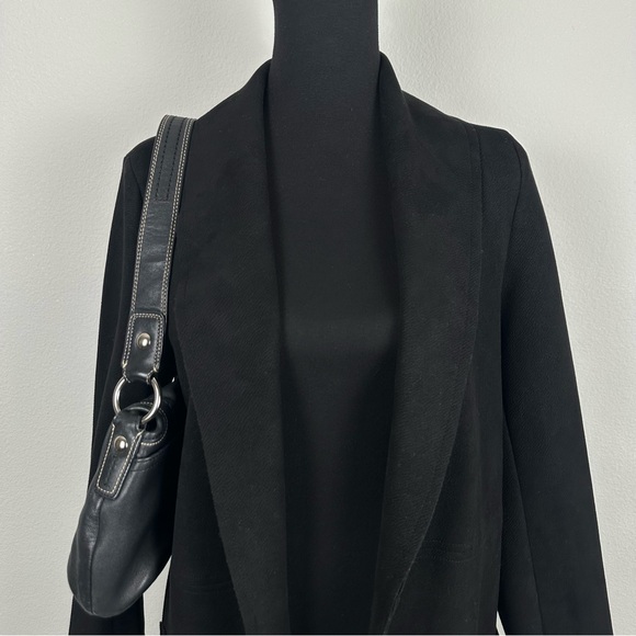 Rielle Open Front Jacket Women Medium Black Faux Suede Stretch Classy Minimalist - Picture 2 of 12